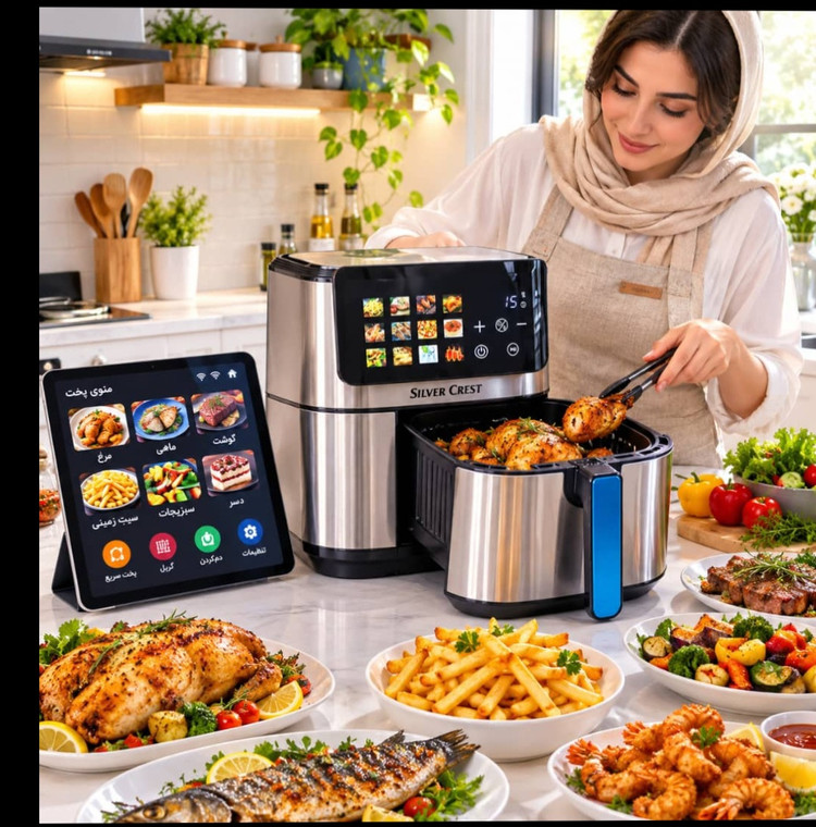 سرخکن 15لیتری بدون روغن و گریل سیلور کرست مدل XL-9093-D توان 2400 وات
